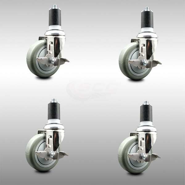 Service Caster 4 Inch 316SS Gray Poly Swivel 1-1/2 Inch Expanding Stem Caster Set Brake SCC SCC-SS316EX20S414-PPUB-TLB-112-4 - main